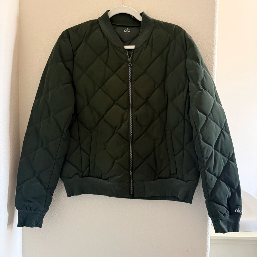 ALO Yoga Women's Dark Green Quilted Bomber Jacket